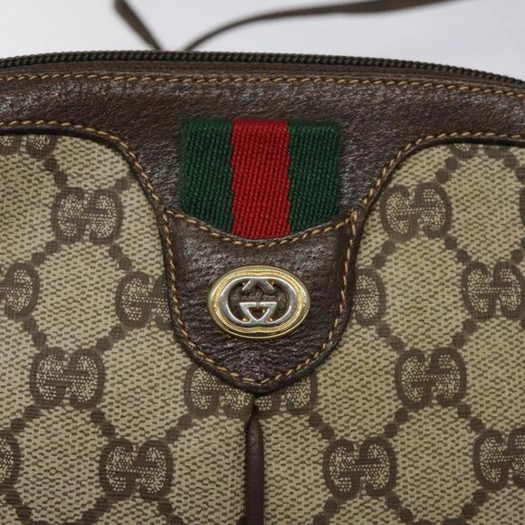 GUCCI GG Supreme Web Sherry Line Bag PVC Beige Gold Red 904 02 047 Auth 114872 - Picture 10 of 16